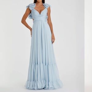 Mac Dougal Ruffle Tiered Cut-Out Chiffon Gown